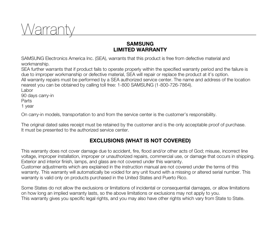 Warranty | Samsung SC-D382-XAA User Manual | Page 114 / 115