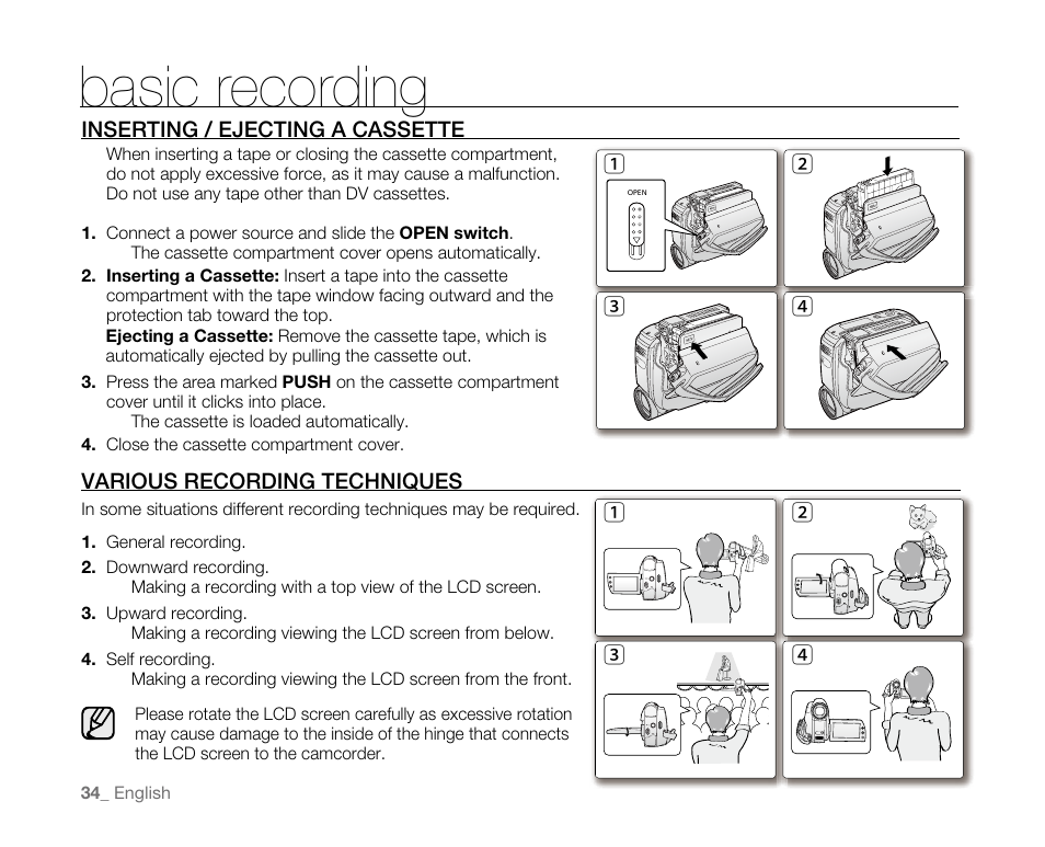 Basic recording | Samsung SC-D382-XAA User Manual | Page 42 / 115