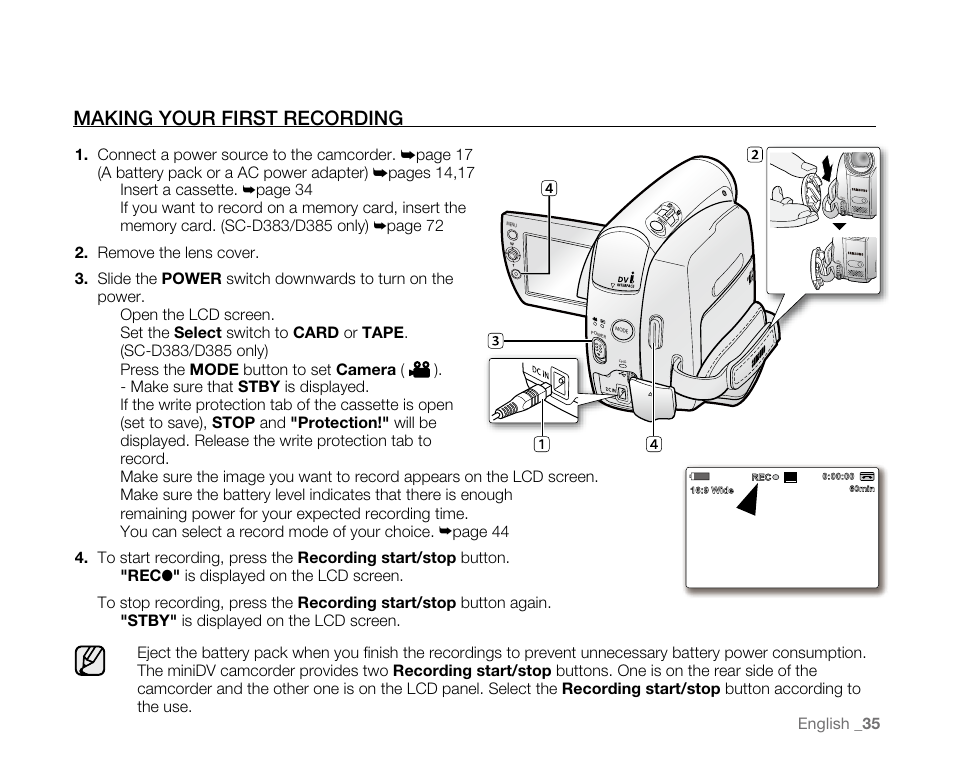 Makingyourfirstrecording | Samsung SC-D382-XAA User Manual | Page 43 / 115