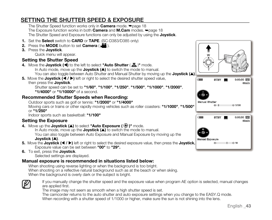 Settingtheshutterspeed&exposure | Samsung SC-D382-XAA User Manual | Page 51 / 115