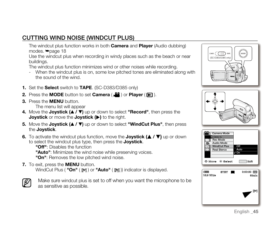 Cuttingwindnoise(windcutplus) | Samsung SC-D382-XAA User Manual | Page 53 / 115