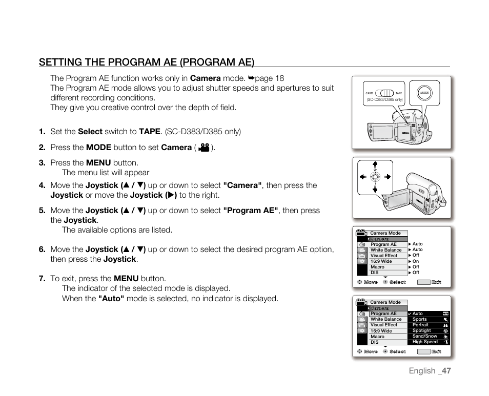 Settingtheprogramae(programae), English _ 47 | Samsung SC-D382-XAA User Manual | Page 55 / 115