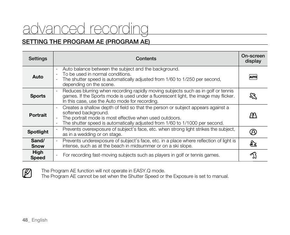 Advanced recording | Samsung SC-D382-XAA User Manual | Page 56 / 115