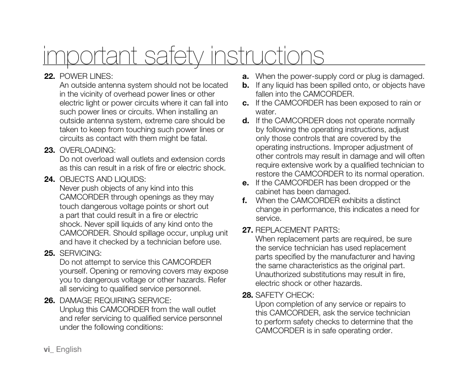Important safety instructions | Samsung SC-D382-XAA User Manual | Page 6 / 115