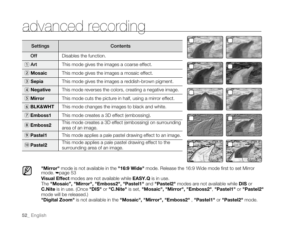 Advanced recording | Samsung SC-D382-XAA User Manual | Page 60 / 115