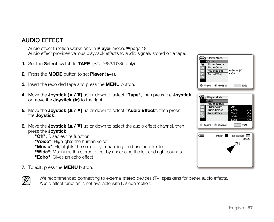 Audio effect | Samsung SC-D382-XAA User Manual | Page 75 / 115