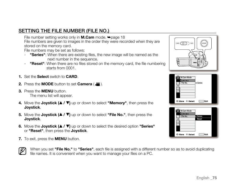 Setting the file number (file no.) | Samsung SC-D382-XAA User Manual | Page 83 / 115