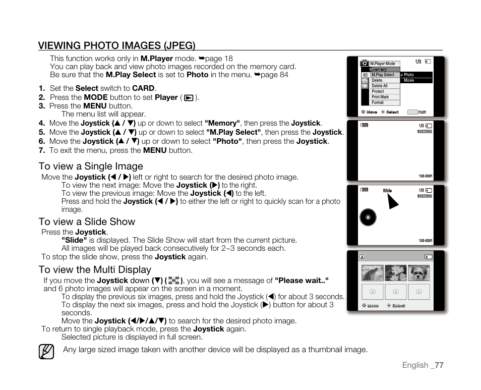 Viewing photo images (jpeg) | Samsung SC-D382-XAA User Manual | Page 85 / 115