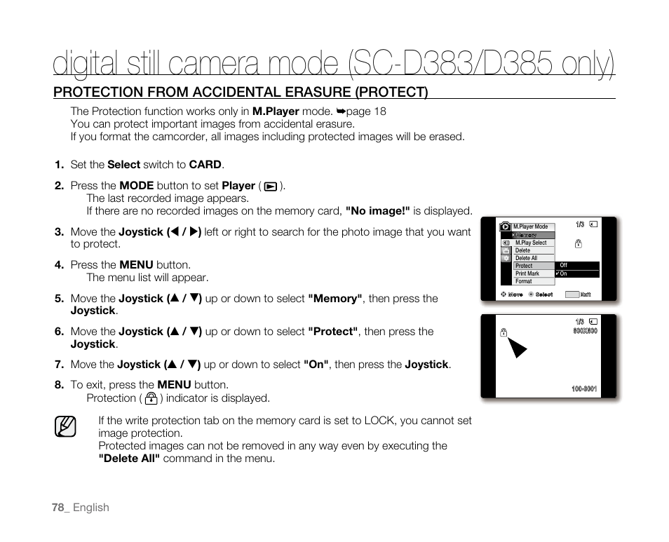 Protection from accidental erasure (protect) | Samsung SC-D382-XAA User Manual | Page 86 / 115