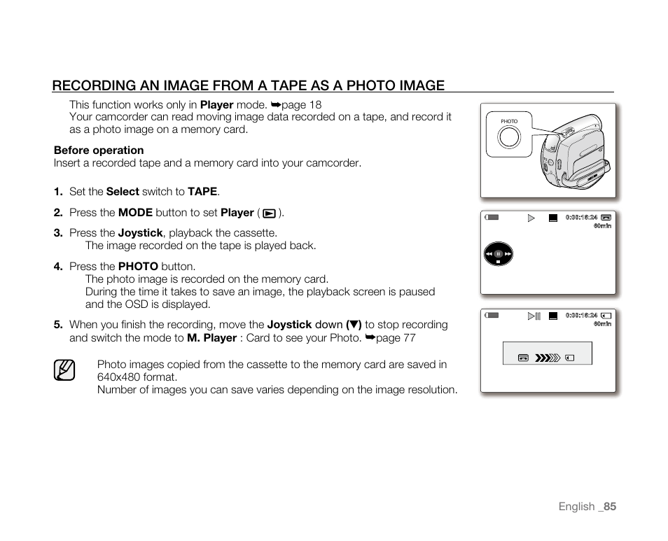 Recording an image from a tape as a photo image | Samsung SC-D382-XAA User Manual | Page 93 / 115