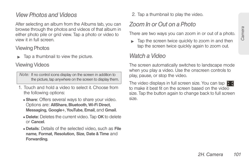 View photos and videos, Zoom in or out on a photo, Watch a video | Samsung SPH-D710AAABST User Manual | Page 115 / 204