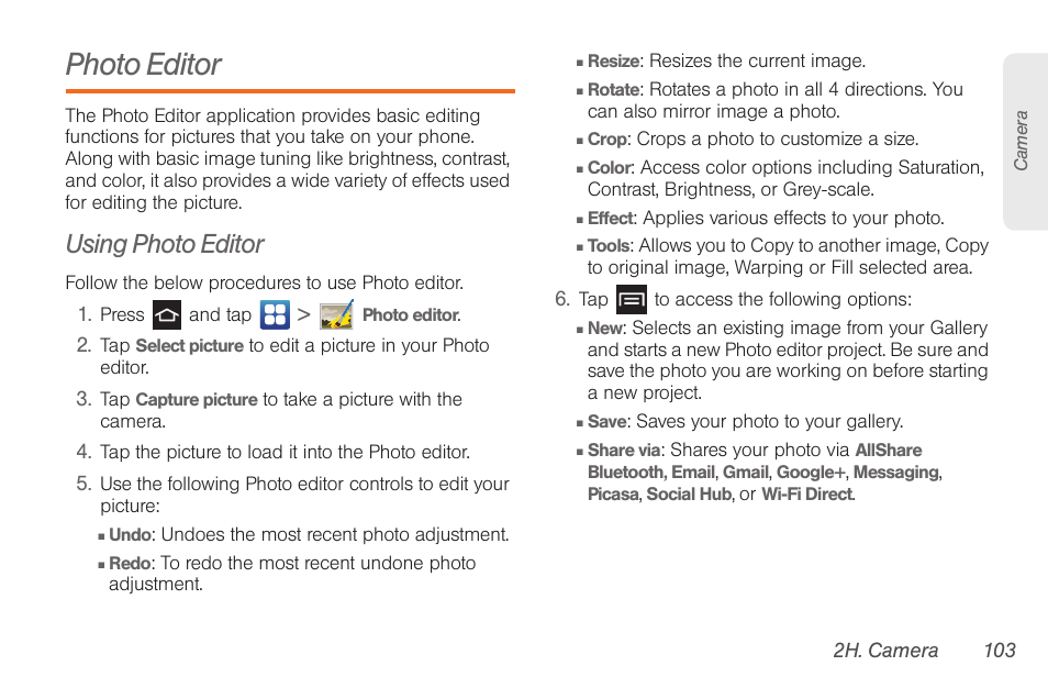 Photo editor, Using photo editor | Samsung SPH-D710AAABST User Manual | Page 117 / 204