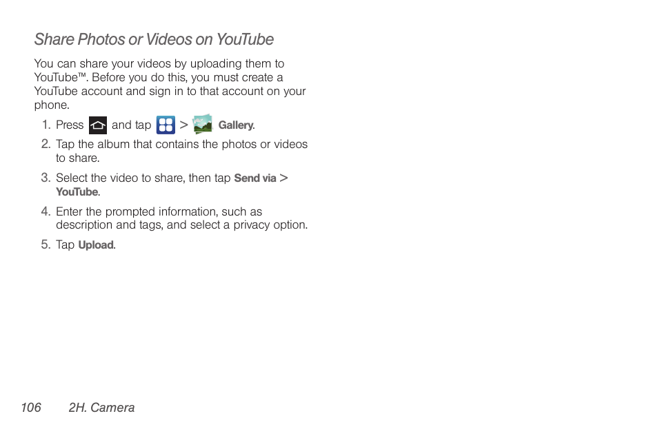 Share photos or videos on youtube | Samsung SPH-D710AAABST User Manual | Page 120 / 204