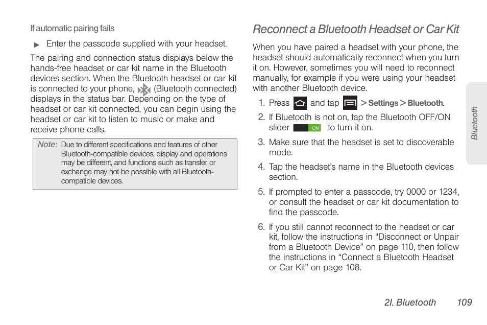 Reconnect a bluetooth headset or car kit | Samsung SPH-D710AAABST User Manual | Page 123 / 204