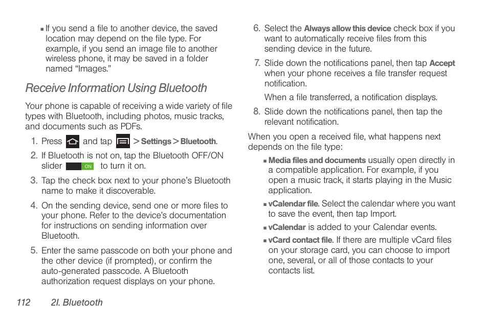 Receive information using bluetooth | Samsung SPH-D710AAABST User Manual | Page 126 / 204