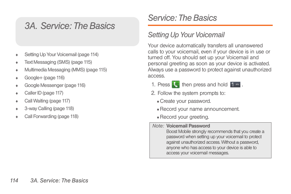 3a. service: the basics, Service: the basics, Setting up your voicemail | Samsung SPH-D710AAABST User Manual | Page 128 / 204