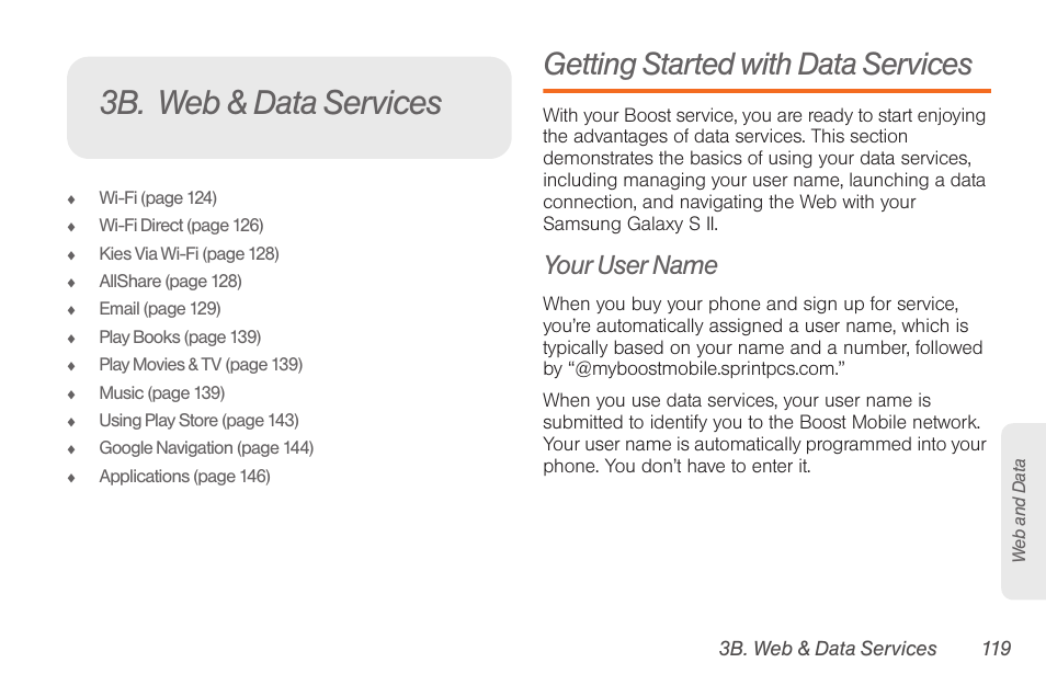 3b. web & data services, Getting started with data services, Your user name | Samsung SPH-D710AAABST User Manual | Page 133 / 204