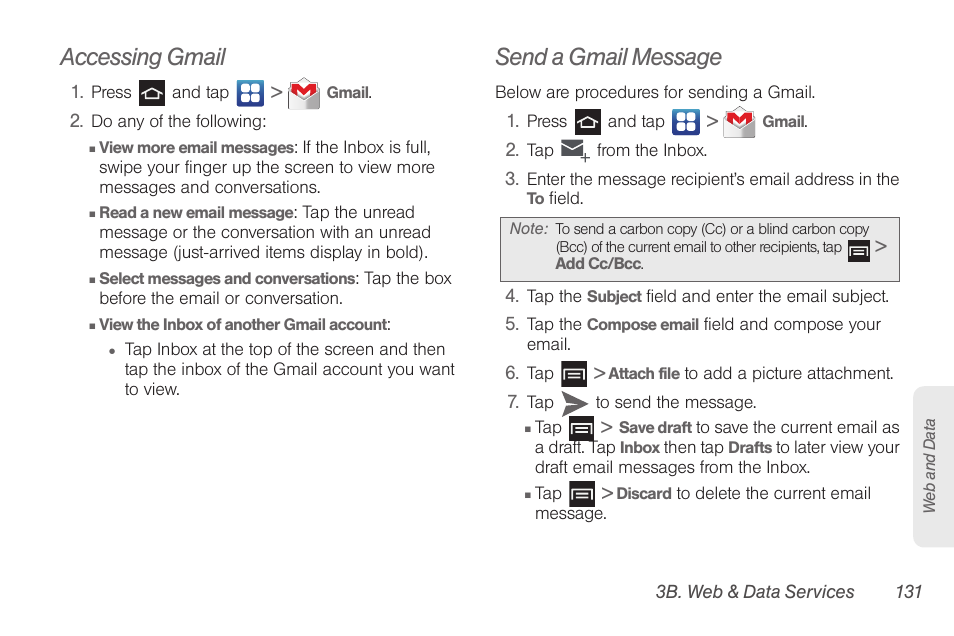Accessing gmail, Send a gmail message | Samsung SPH-D710AAABST User Manual | Page 145 / 204