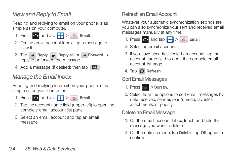 View and reply to email, Manage the email inbox | Samsung SPH-D710AAABST User Manual | Page 148 / 204