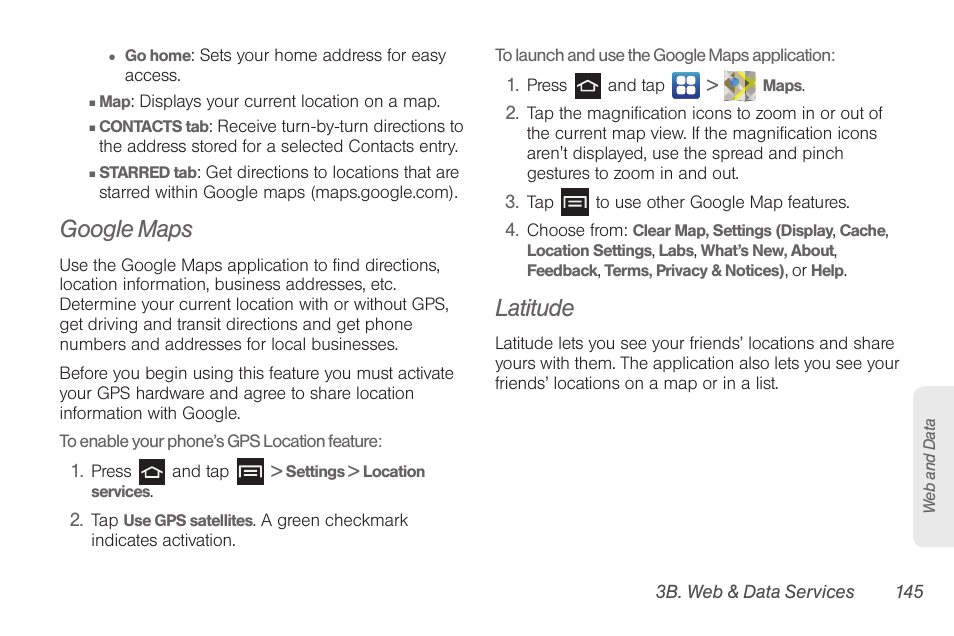 Google maps, Latitude | Samsung SPH-D710AAABST User Manual | Page 159 / 204