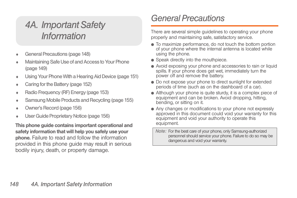 4a. important safety information, General precautions | Samsung SPH-D710AAABST User Manual | Page 162 / 204