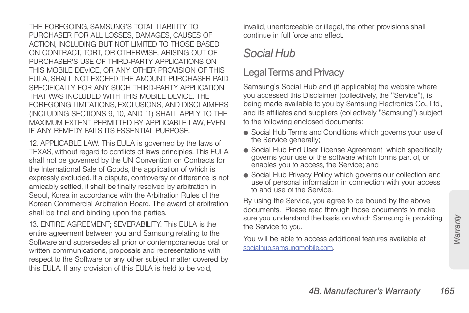 Social hub, Legal terms and privacy | Samsung SPH-D710AAABST User Manual | Page 179 / 204