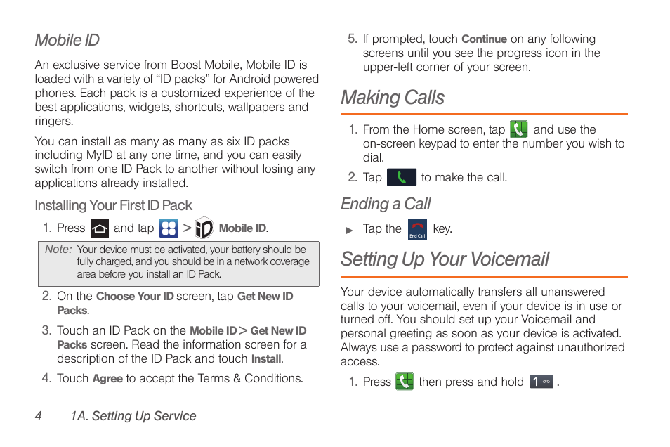 Mobile id, Making calls, Ending a call | Setting up your voicemail | Samsung SPH-D710AAABST User Manual | Page 18 / 204