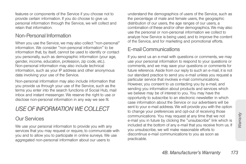 Use of information we collect | Samsung SPH-D710AAABST User Manual | Page 187 / 204