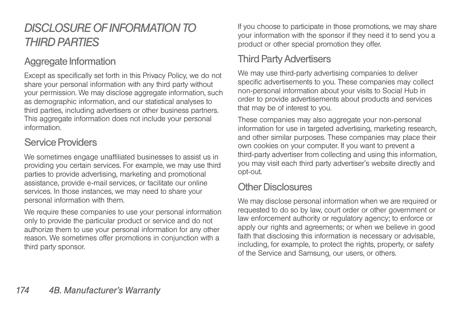 Disclosure of information to third parties | Samsung SPH-D710AAABST User Manual | Page 188 / 204