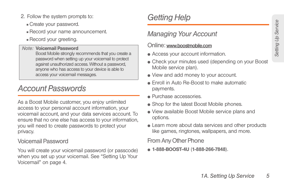 Account passwords, Getting help, Managing your account | Voicemail password, Online | Samsung SPH-D710AAABST User Manual | Page 19 / 204