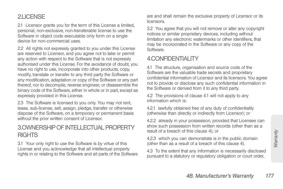 License, Ownership of intellectual property rights, Confidentiality | Samsung SPH-D710AAABST User Manual | Page 191 / 204