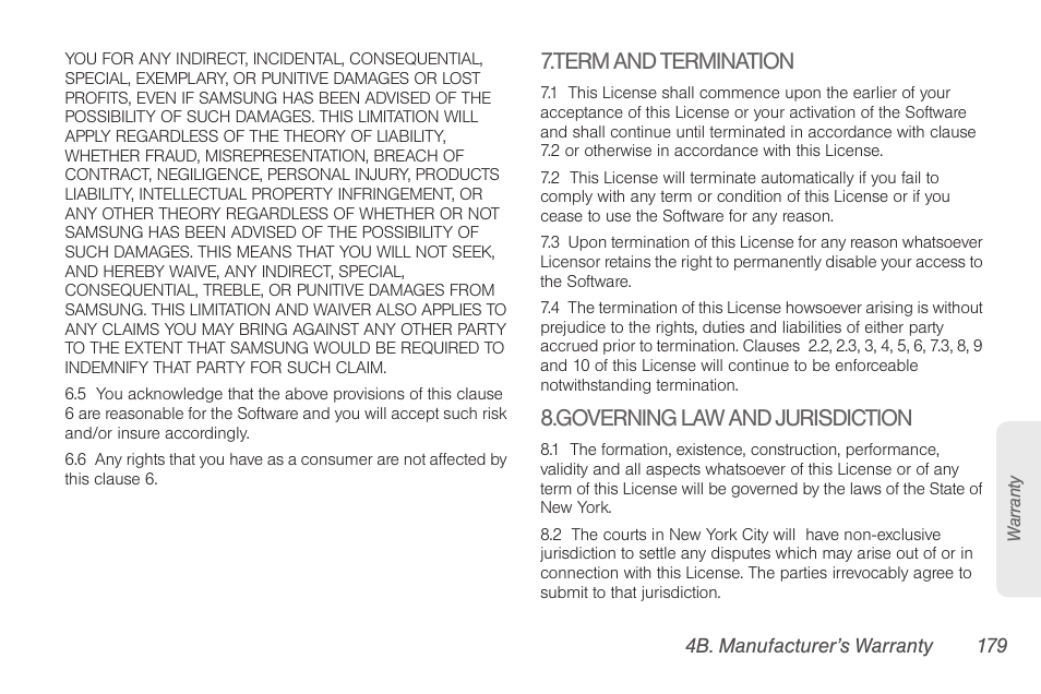 Term and termination, Governing law and jurisdiction | Samsung SPH-D710AAABST User Manual | Page 193 / 204