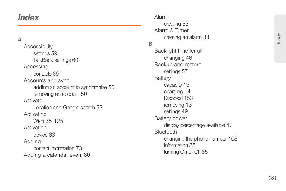 Index | Samsung SPH-D710AAABST User Manual | Page 195 / 204
