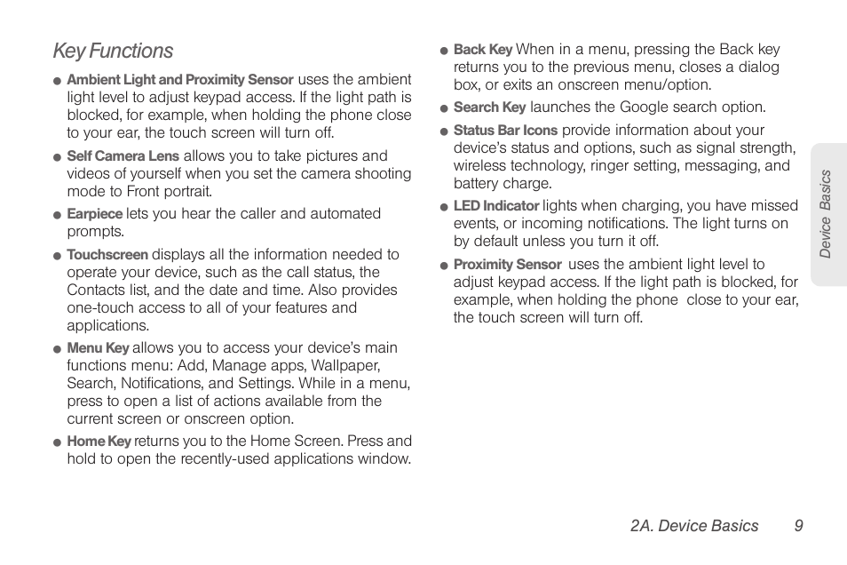 Key functions | Samsung SPH-D710AAABST User Manual | Page 23 / 204