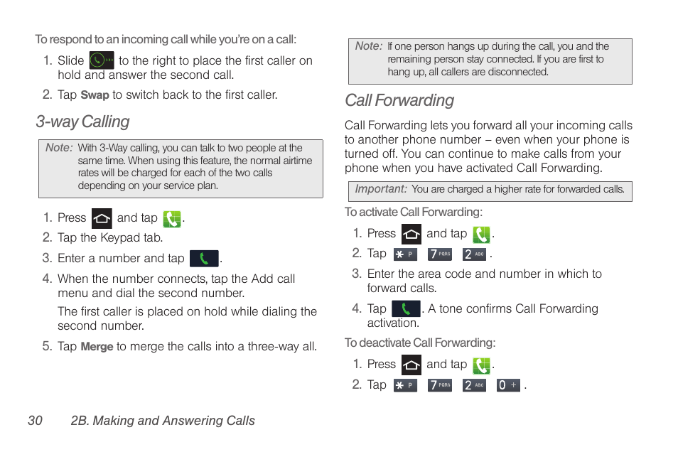 Way calling, Call forwarding | Samsung SPH-D710AAABST User Manual | Page 44 / 204
