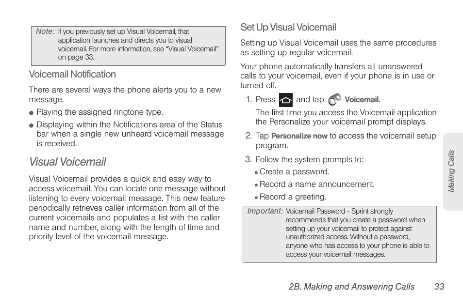 Visual voicemail, Voicemail notification, Set up visual voicemail | Samsung SPH-D710AAABST User Manual | Page 47 / 204