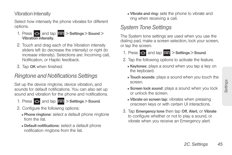 Ringtone and notifications settings, System tone settings | Samsung SPH-D710AAABST User Manual | Page 59 / 204