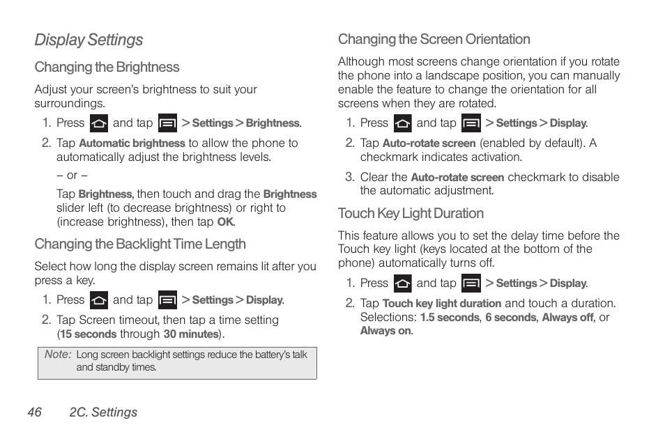 Display settings | Samsung SPH-D710AAABST User Manual | Page 60 / 204