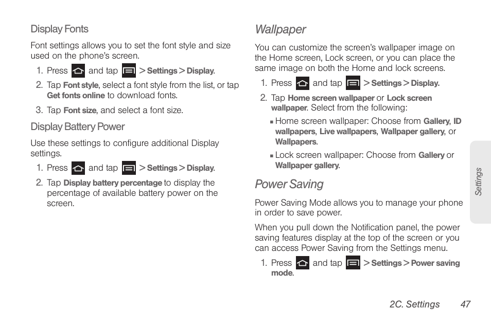 Wallpaper, Power saving | Samsung SPH-D710AAABST User Manual | Page 61 / 204