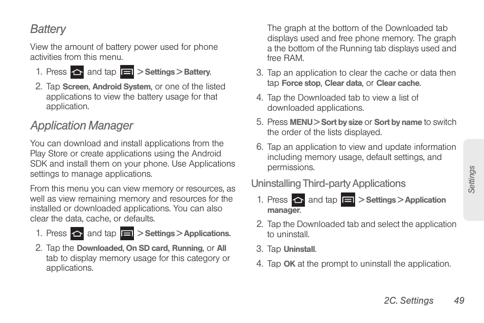 Battery, Application manager | Samsung SPH-D710AAABST User Manual | Page 63 / 204
