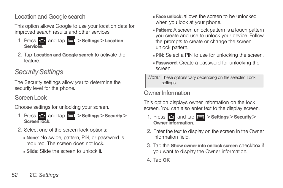 Security settings | Samsung SPH-D710AAABST User Manual | Page 66 / 204