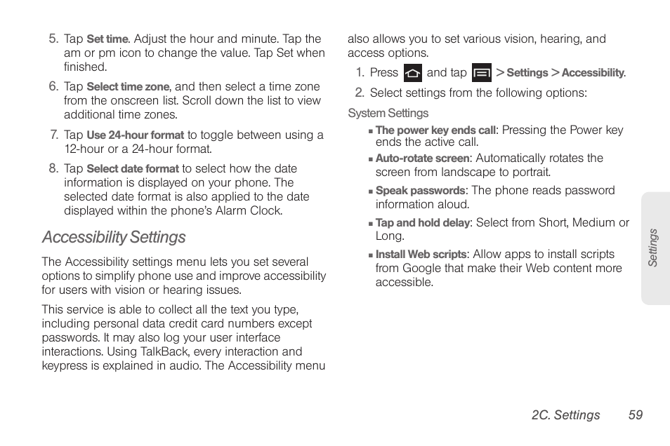 Accessibility settings | Samsung SPH-D710AAABST User Manual | Page 73 / 204