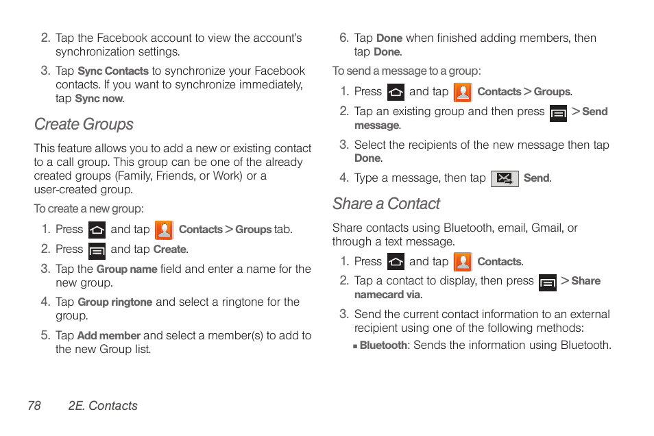 Create groups, Share a contact | Samsung SPH-D710AAABST User Manual | Page 92 / 204