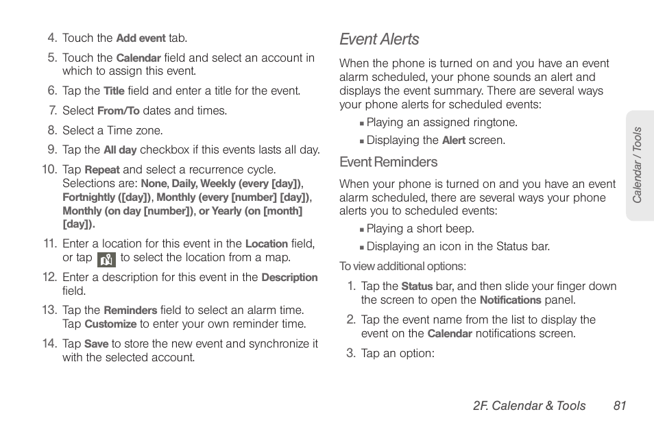 Event alerts | Samsung SPH-D710AAABST User Manual | Page 95 / 204