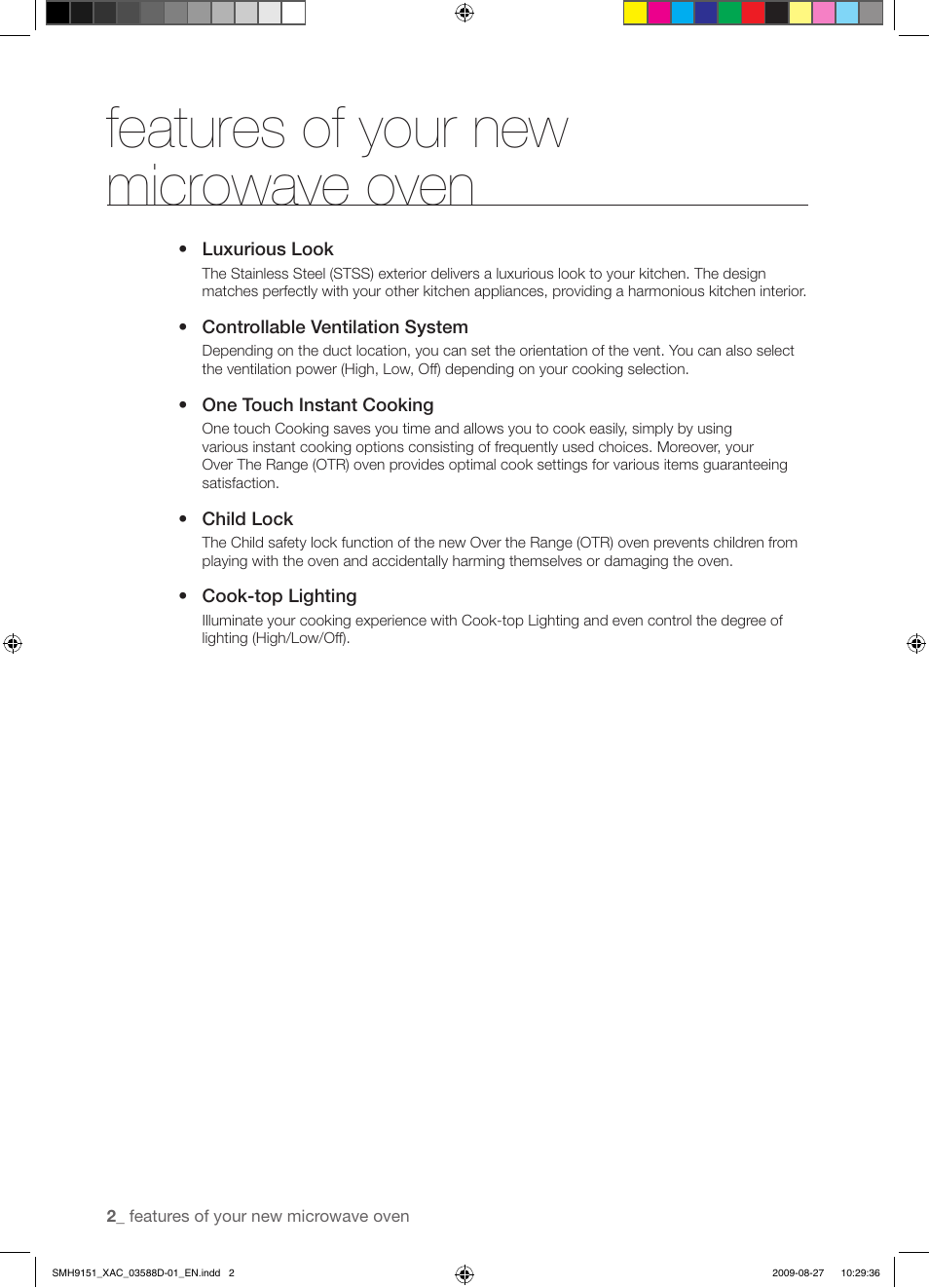 Features of your new microwave oven | Samsung SMH9151W-XAC User Manual | Page 2 / 40