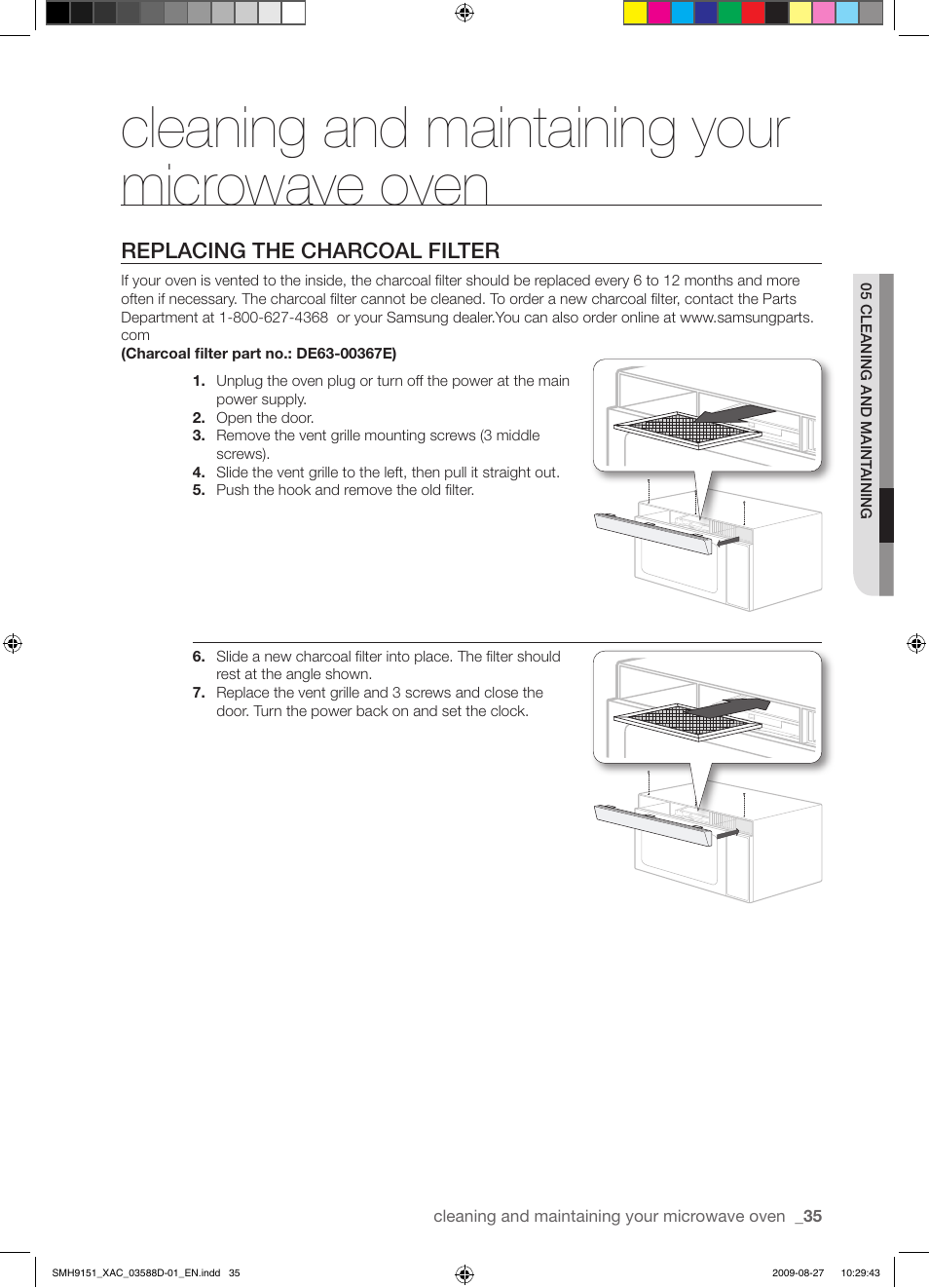 Cleaning and maintaining your microwave oven | Samsung SMH9151W-XAC User Manual | Page 35 / 40