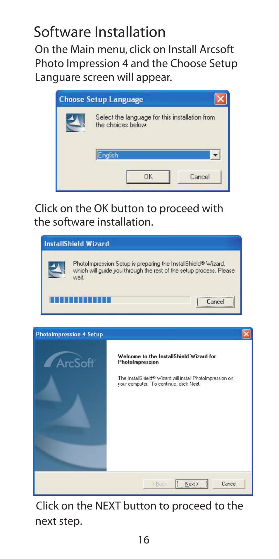 Software installation | Argus Camera DC-3190 User Manual | Page 16 / 21