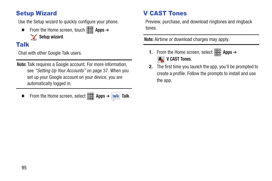 Setup wizard, Talk, V cast tones | Setup wizard talk v cast tones | Samsung SCH-I535RWBVZW User Manual | Page 101 / 204