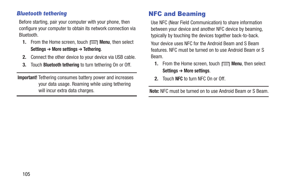 Nfc and beaming | Samsung SCH-I535RWBVZW User Manual | Page 111 / 204
