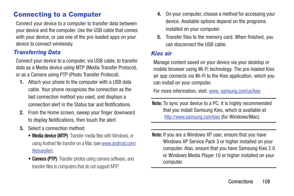 Connecting to a computer | Samsung SCH-I535RWBVZW User Manual | Page 114 / 204